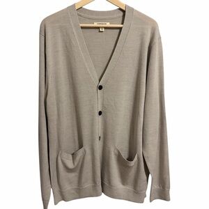 GOODTHREADS 100% Merino Wool Cardigan Sweater Mens XL Stone V-Neck Front Pockets